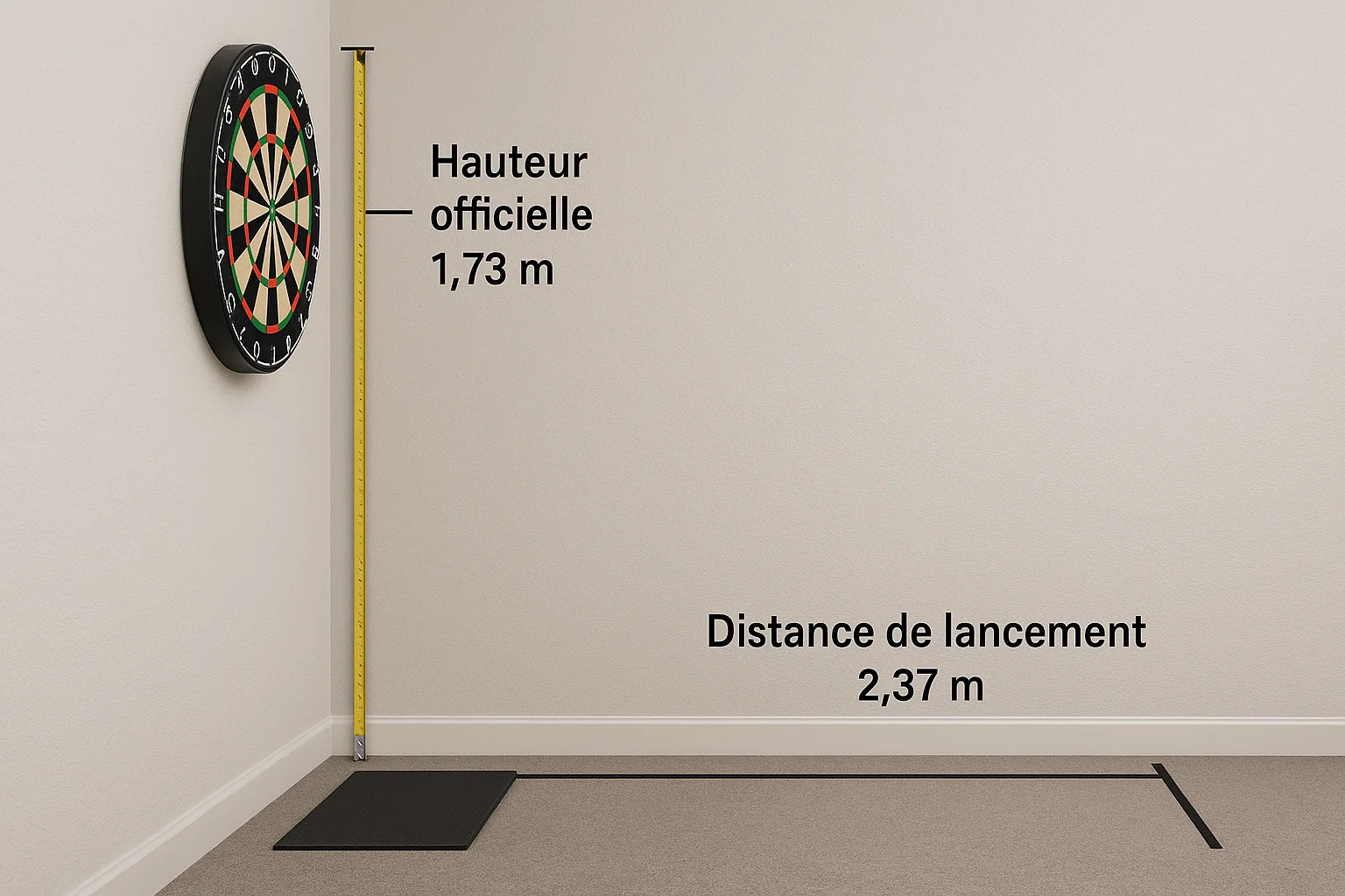 Distance et hauteur entre la cible et le joueur de fléchette